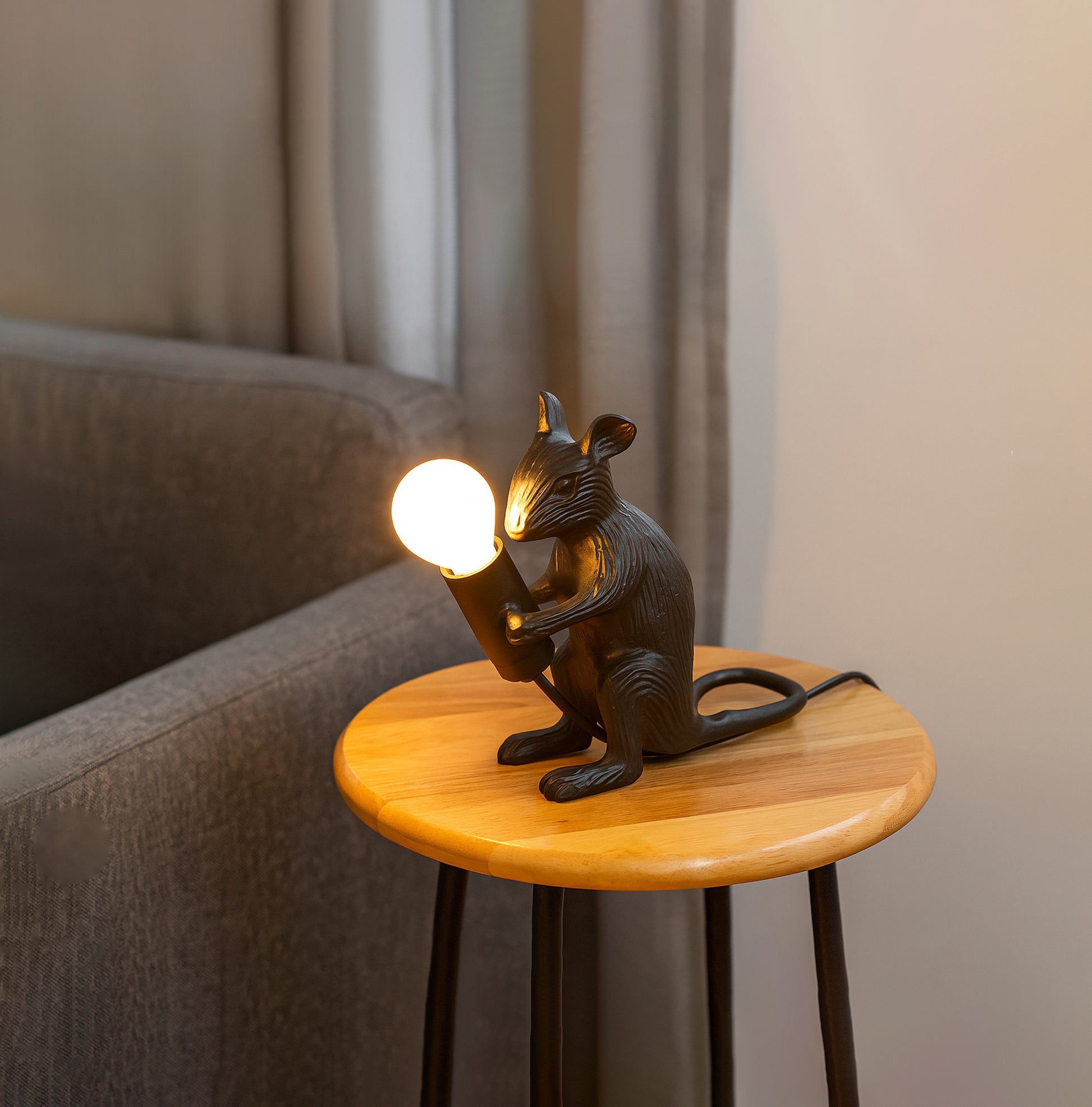 Whimsical Black Mouse Lamp for Fun Decor Black