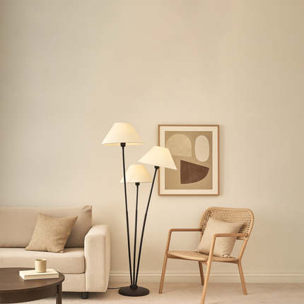 Sophisticated Lighting: Black Floor Lamp with Three Shades matte black