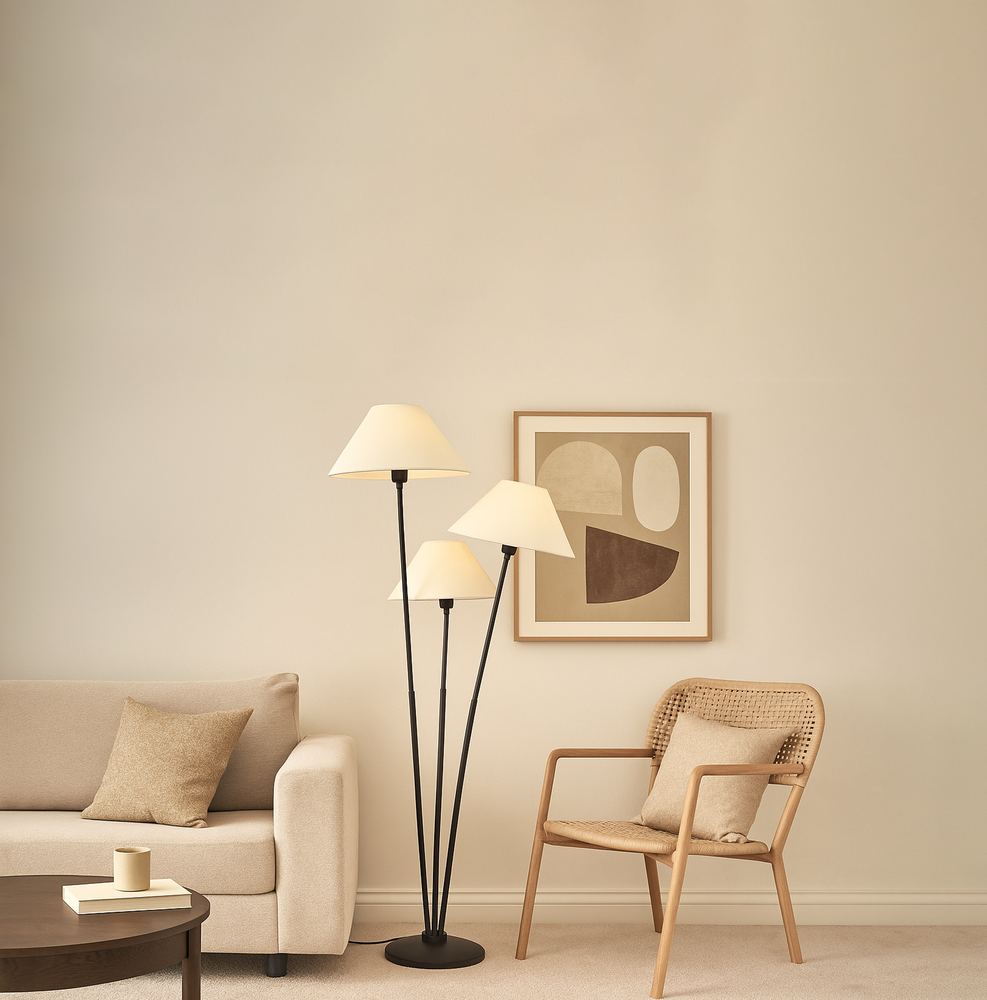 Sophisticated Lighting: Black Floor Lamp with Three Shades matte black