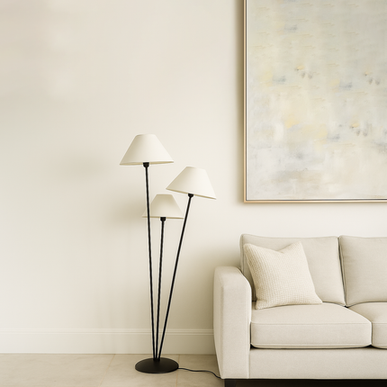 Sophisticated Lighting: Black Floor Lamp with Three Shades matte black