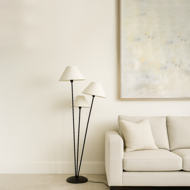 Sophisticated Lighting: Black Floor Lamp with Three Shades matte black