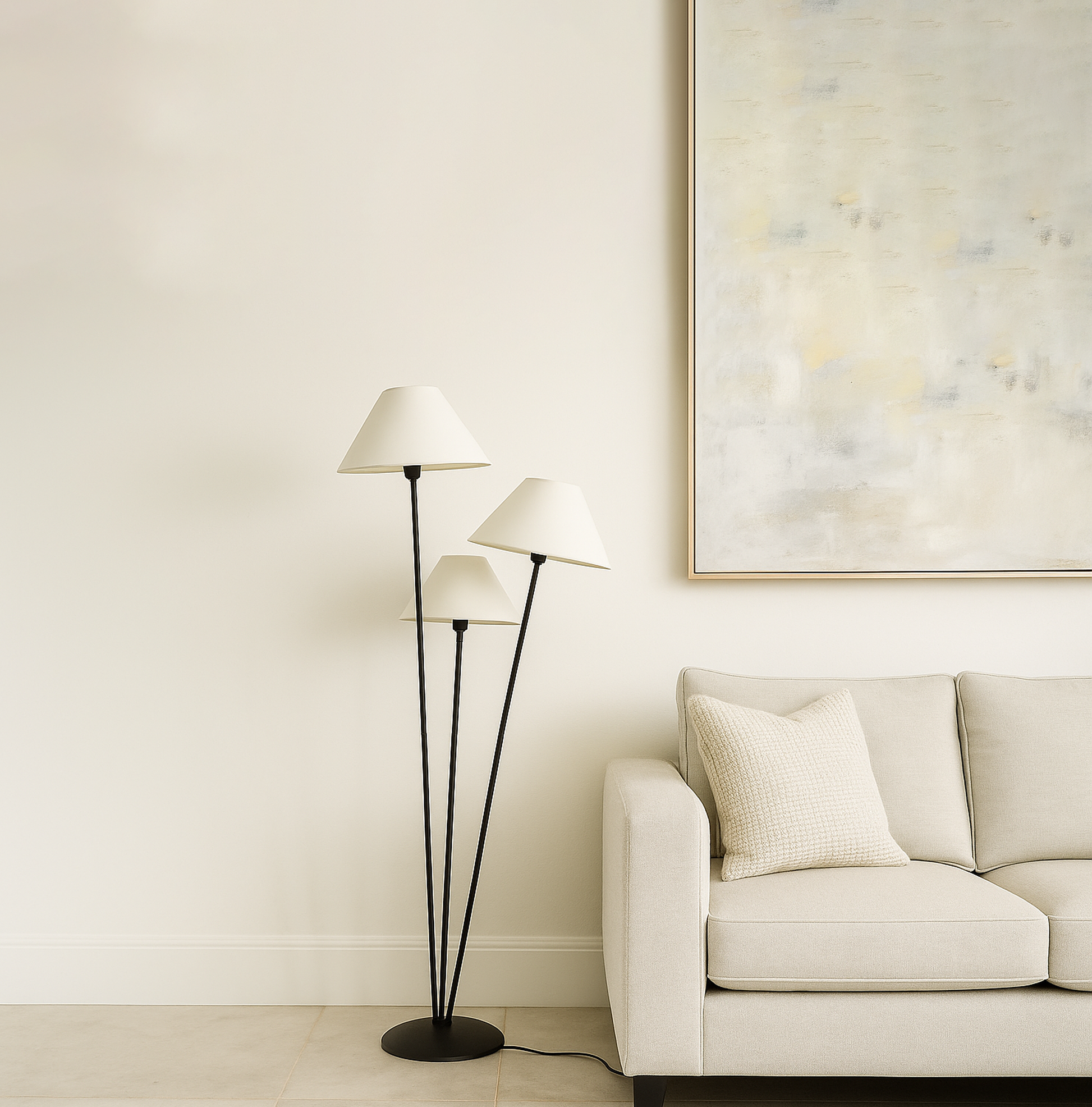 Sophisticated Lighting: Black Floor Lamp with Three Shades matte black