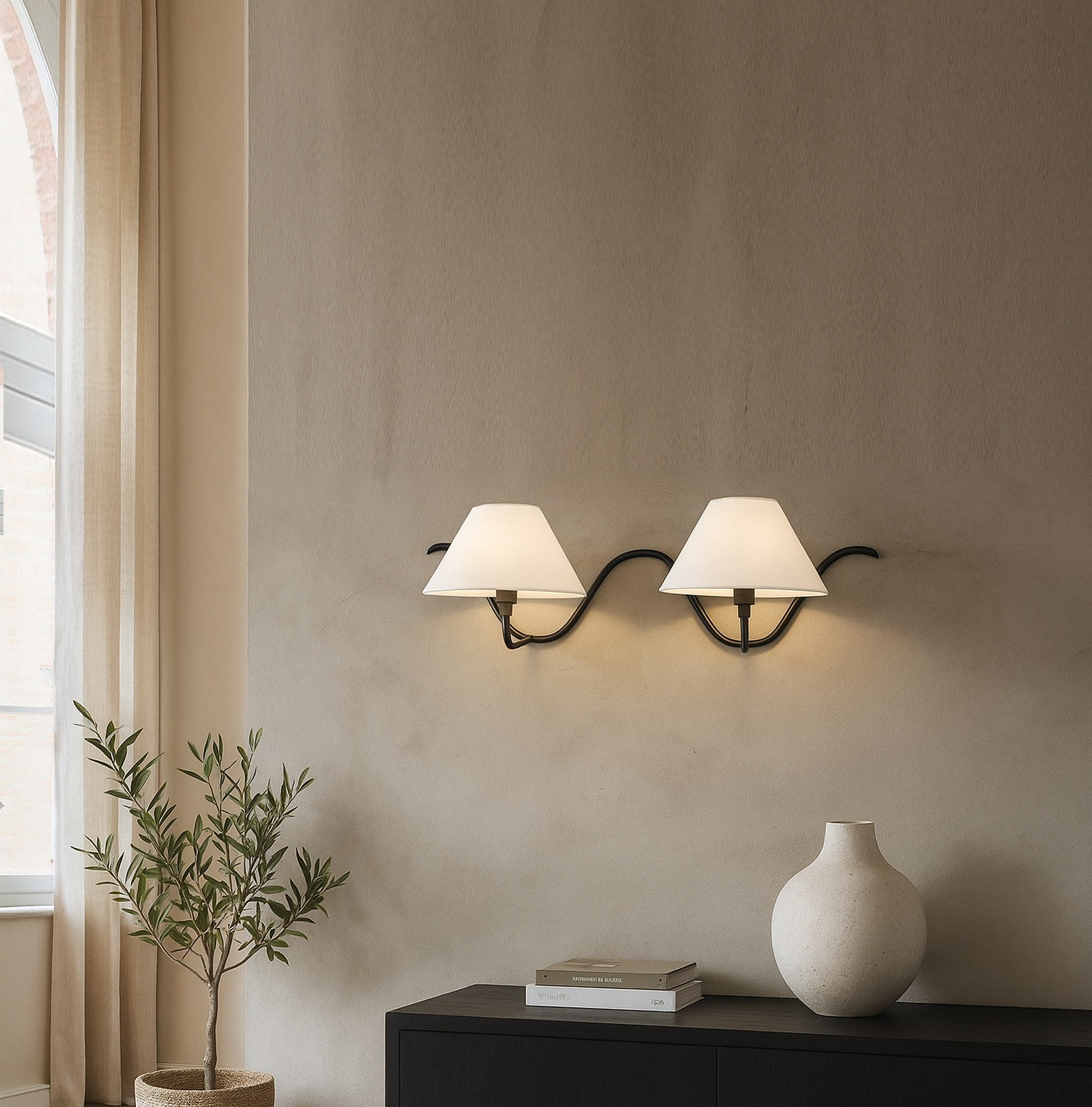 Stylish Black Wall Lamps with Two Light Sources