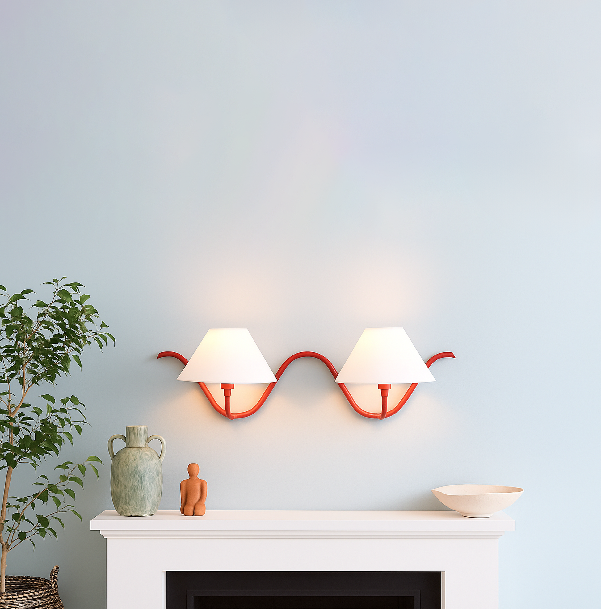 Red Wall Lamps Featuring Dual Bulbs