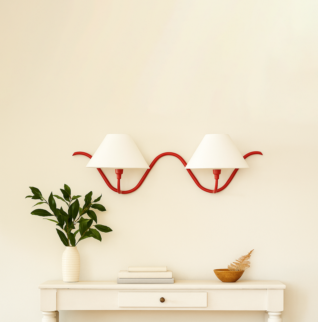 Red Wall Lamps Featuring Dual Bulbs