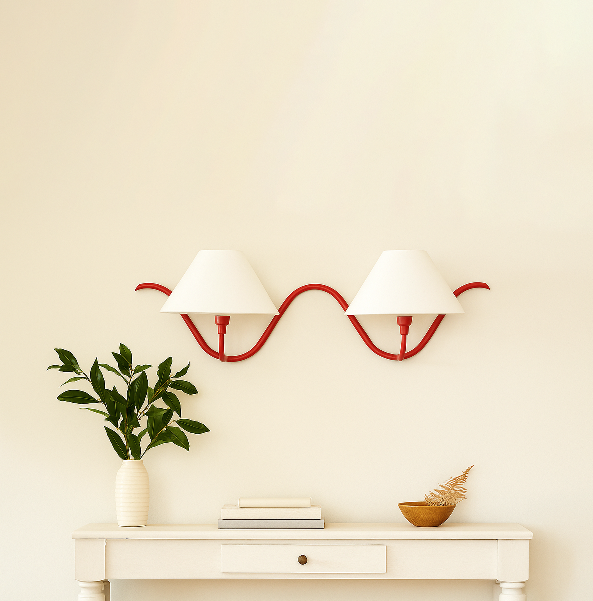 Red Wall Lamps Featuring Dual Bulbs