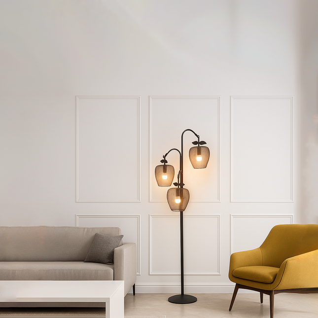 Apple Orchard Luxe Triple Mesh Floor Lamp – Artistic Industrial Elegance for Modern Interiors Matte black