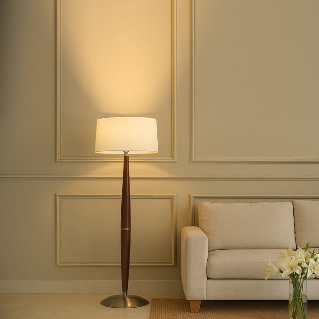 Nickel Plated Wood Floor Lamp: 55" Tall with White Shade matte black