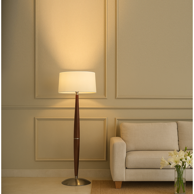 Nickel Plated Wood Floor Lamp: 55" Tall with White Shade matte black