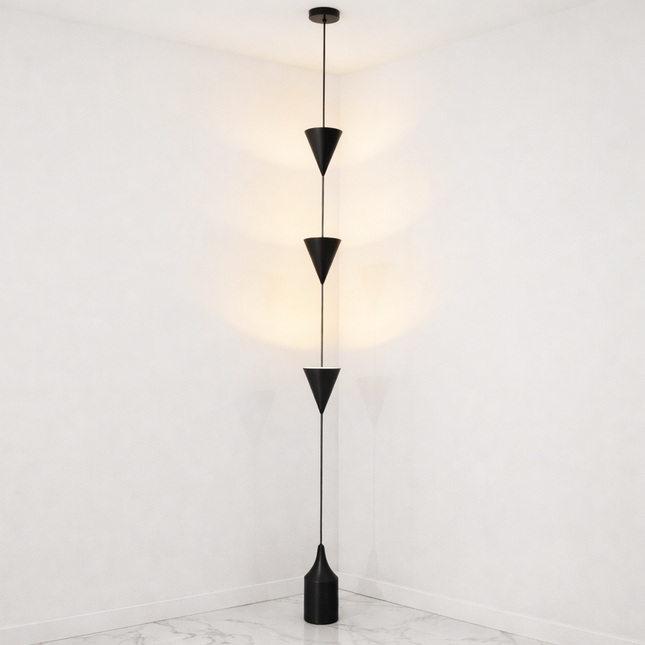 Elegant Minimalist Black Cone Pendant Light - Triple Tier Corner Suspension Lamp for Luxury Interiors
