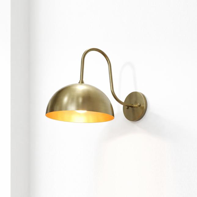 Luxury Curved Brass Dome Wall Sconce – Gooseneck Elegance for Modern Interiors