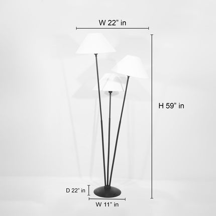 Matte Black Floor Lamp: Three Shade Design, 59" Tall black