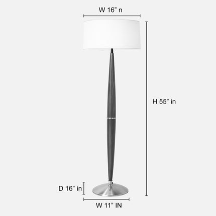 Nickel Plated Wood Floor Lamp: 55" Tall with White Shade matte black