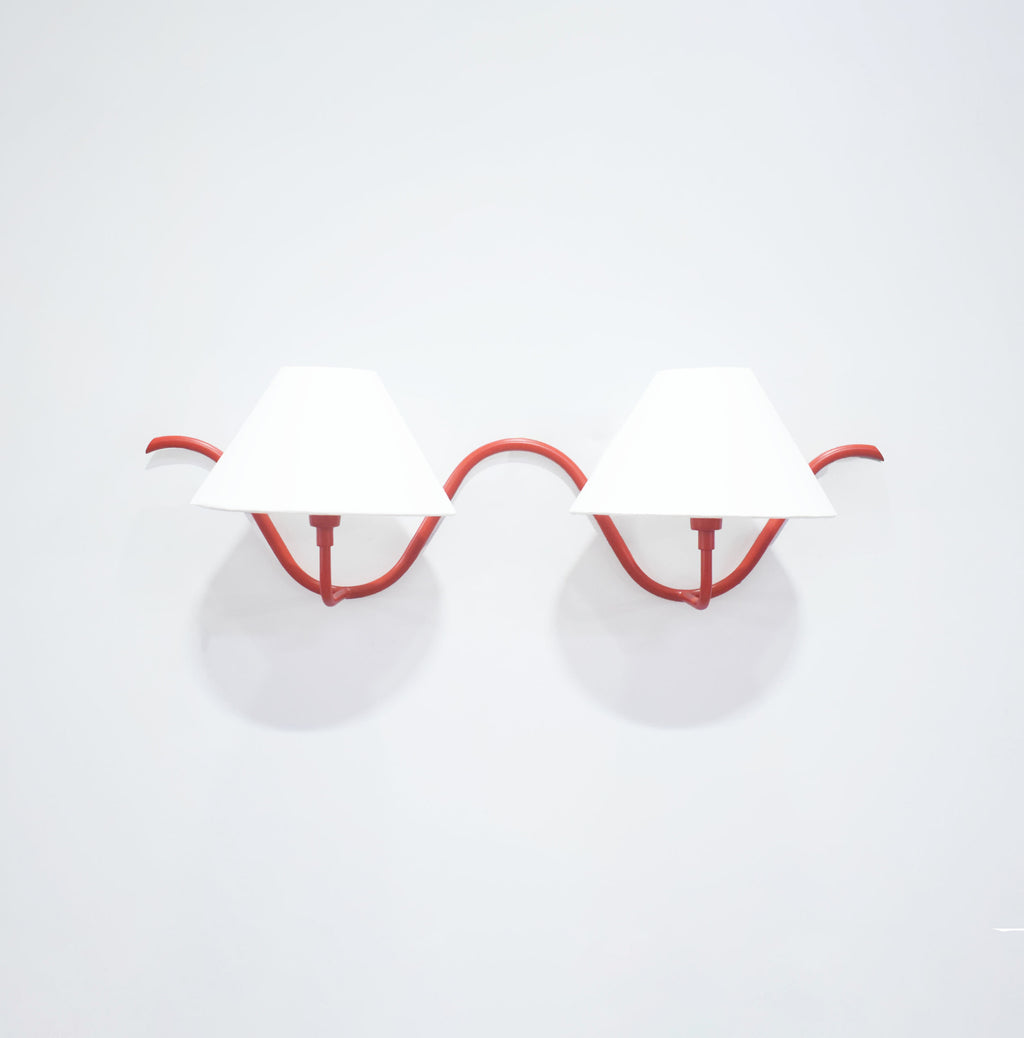 Red Wall Lamps Featuring Dual Bulbs